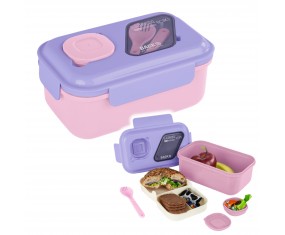 LUNCHBOX śniadaniówka szkolna do pracy BackUP z przegródkami 1,5L sztućce RÓŻ