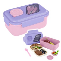 LUNCHBOX śniadaniówka szkolna do pracy BackUP z przegródkami 1,5L sztućce RÓŻ