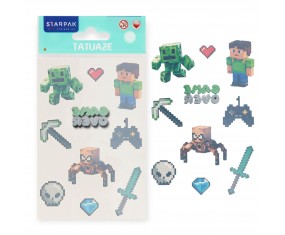 Tatuaże dla dzieci PIXEL Sticker Boo 10 szt pikselowe wzory dla chłopców