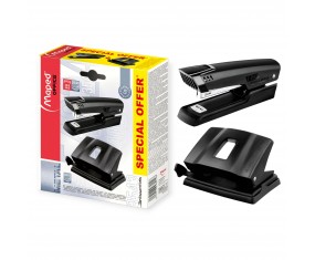 ZESTAW BIUROWY zszywacz dziurkacz Maped Essentials metal 25 kartek CZARNY MAT