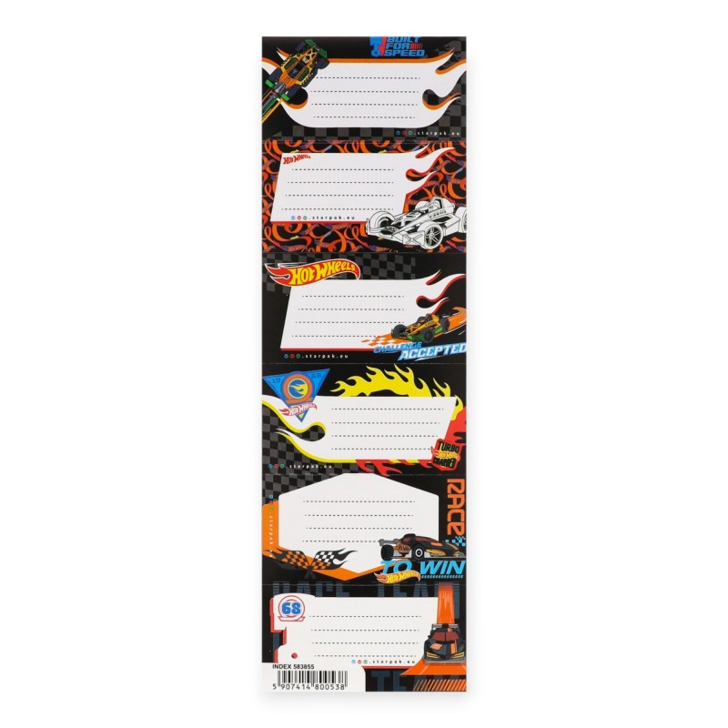 Naklejki nalepki szkolne na zeszyty HOT WHEELS Starpak 6 etykiet papierowe
