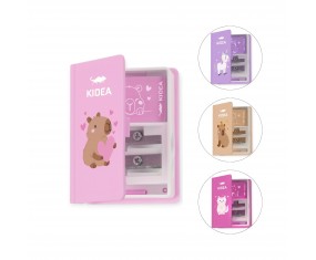 Temperówka PODWÓJNA Kidea z GUMKĄ CUTE zwierzątka jumbo szkolna 1 szt