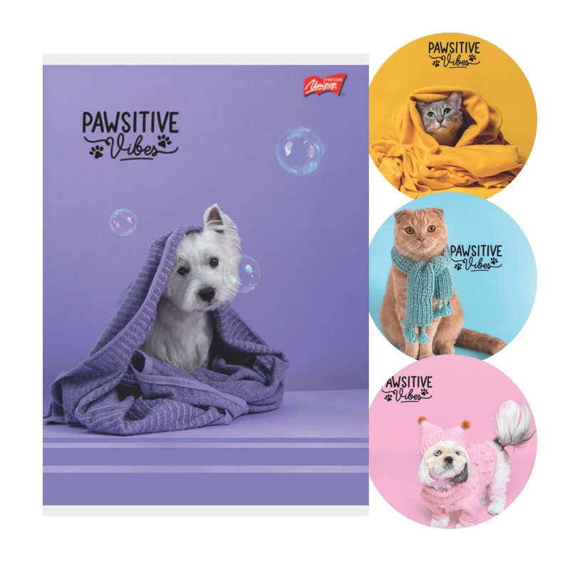Zeszyt A5 32 kartki kratka Pawsitive Vibes laminowany UV mix 1 szt