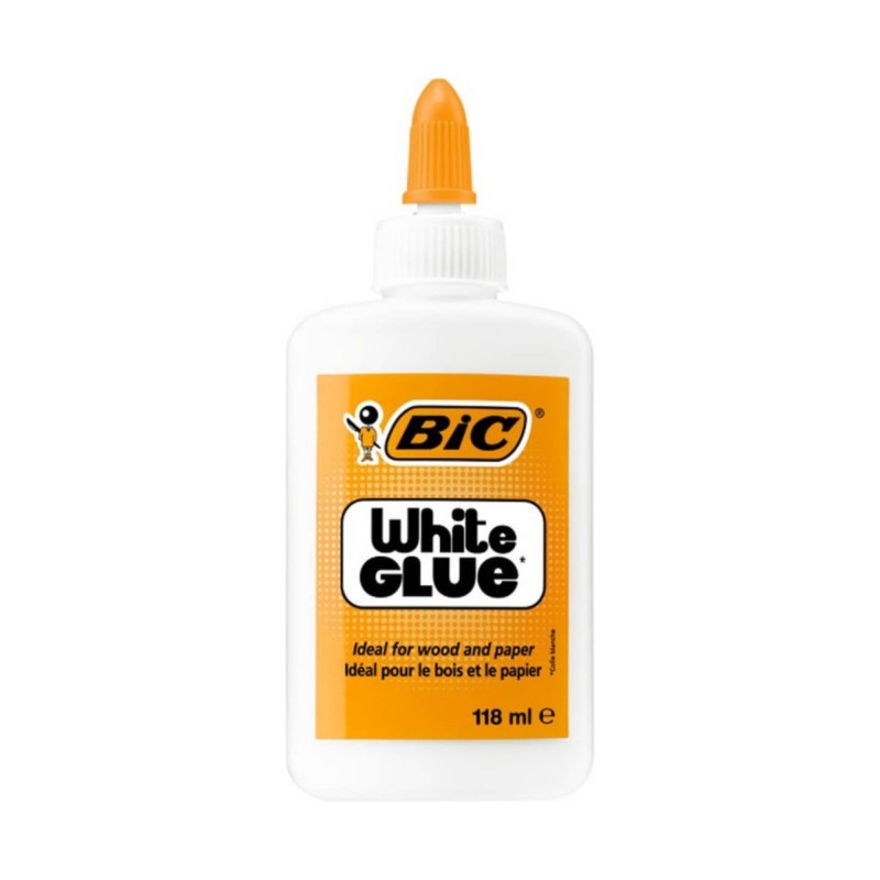 Klej szkolny w płynie BIC White Glue 118 ml z aplikatorem biały do papieru drewna