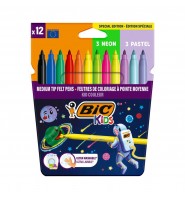 Flamastry szkolne pisaki mazaki BIC Kids Kid Couleur 12 kolorów neon pastel