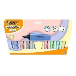 Zakreślacze PASTELOWE BIC Flat Pastel zestaw 10 kolorów szkolne mix