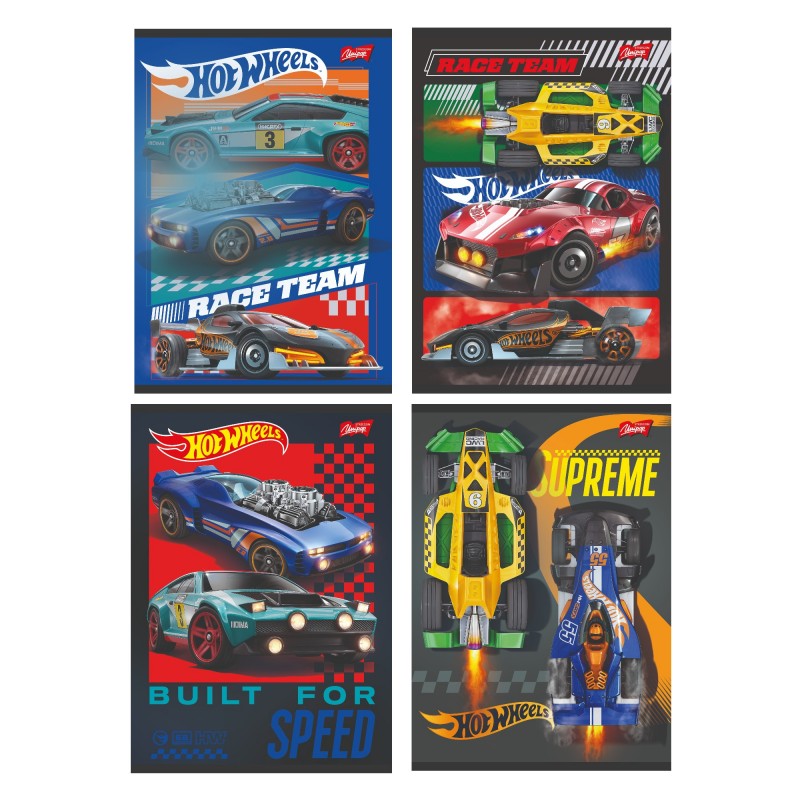 Zestaw 4x zeszyt A5 32 KARTEK w TRZYLINIE KOLOROWĄ dwulinia DLA CHŁOPCA HOT WHEELS
