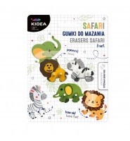 Zestaw 3x gumka 3D do MAZANIA SAFARI  dla chłopca zwierzęta Kidea
