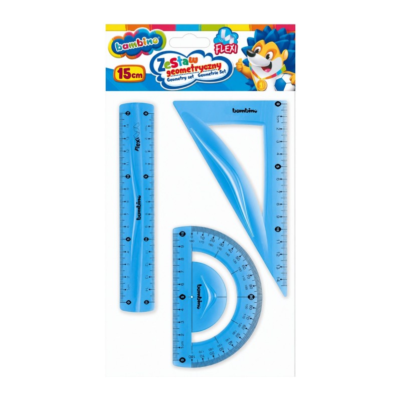 Zestaw GEOMETRYCZNY Bambino NIEŁAMLIWY Flexi 15 cm linijka ekierka kątomierz