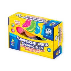 Farby FLUORESCENCYJNE szkolne ASTRA 6 kolorów 20 ml świecące UV plakatowe