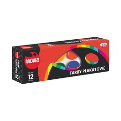 FARBY PLAKATOWE Mona 12 kolorów po 20 ml szkolne do malowania dzieci