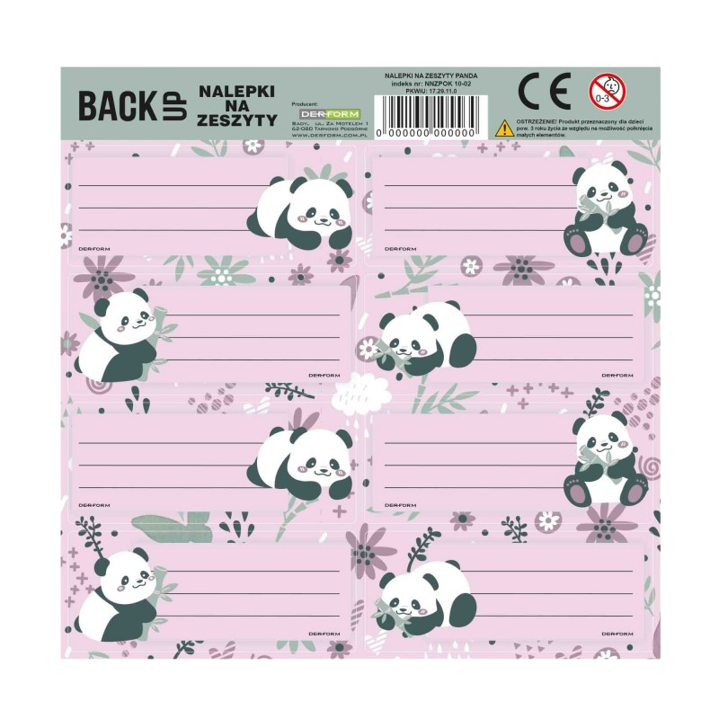 NAKLEJKI NALEPKI na zeszyt PANDA DLA DZIEWCZYNKI szkolne do podpisu 1 arkusz
