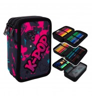 Piórnik z WYPOSAŻENIEM  3-komorowy K-Pop Dark jumper 3 COOLPACK dla dziewczynki różowy czarny