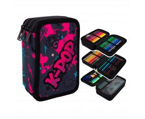 Piórnik z WYPOSAŻENIEM  3-komorowy K-Pop Dark jumper 3 COOLPACK dla dziewczynki różowy czarny