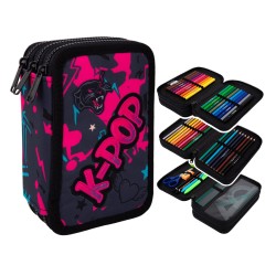 Piórnik z WYPOSAŻENIEM  3-komorowy K-Pop Dark jumper 3 COOLPACK dla dziewczynki różowy czarny