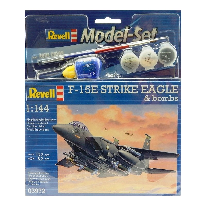 Revell F-15E Strike Eagle – 70 Pièces – Échelle 1/144 – Maquette Avion De Chasse Avec Bombes – 13.2 Cm X 8.2 Cm